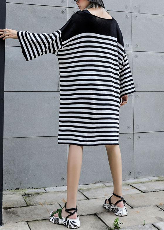 Natural patchwork Cotton quilting dresses Work striped Dress summer - SooLinen