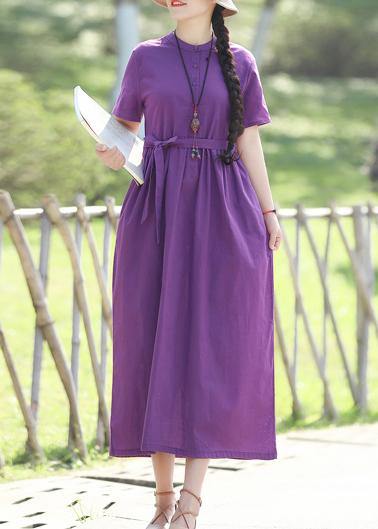 Natural purple linen Soft Surroundings fine Inspiration short sleeve loose summer Dress - SooLinen