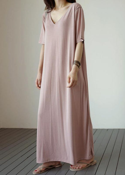 Natural v neck baggy cotton Tunics Work gray cotton Dress - SooLinen