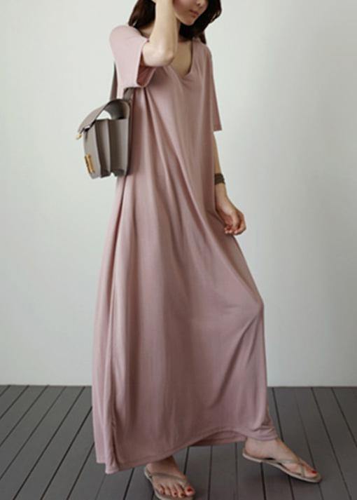 Natural v neck baggy cotton Tunics Work gray cotton Dress - SooLinen