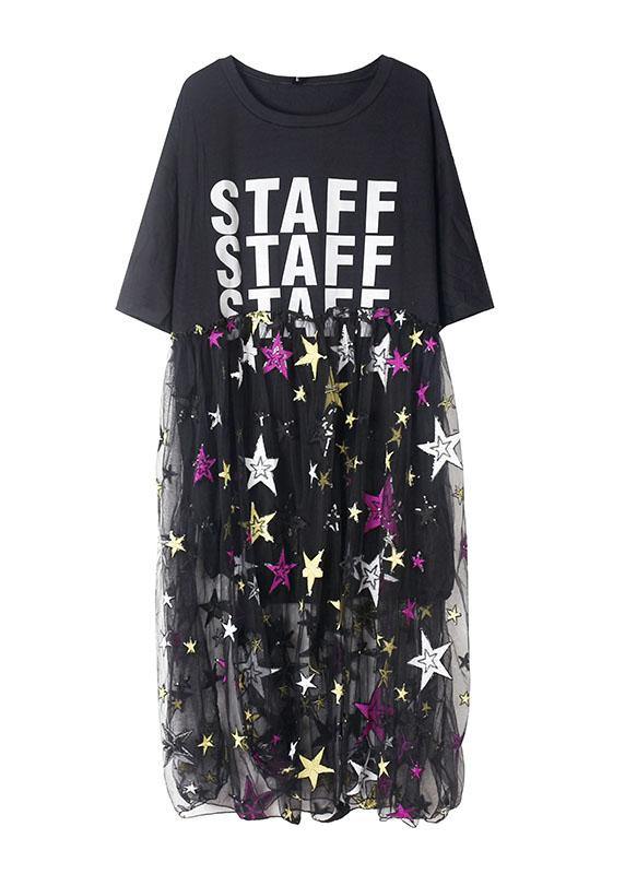 Natural white alphabet prints cotton clothes patchwork Plus Size summer Dress - SooLinen