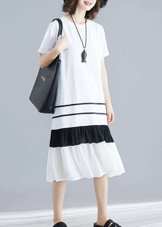 Natural white blended tunic dress patchwork loose summer Dress - SooLinen