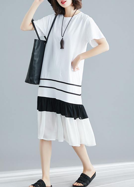 Natural white blended tunic dress patchwork loose summer Dress - SooLinen