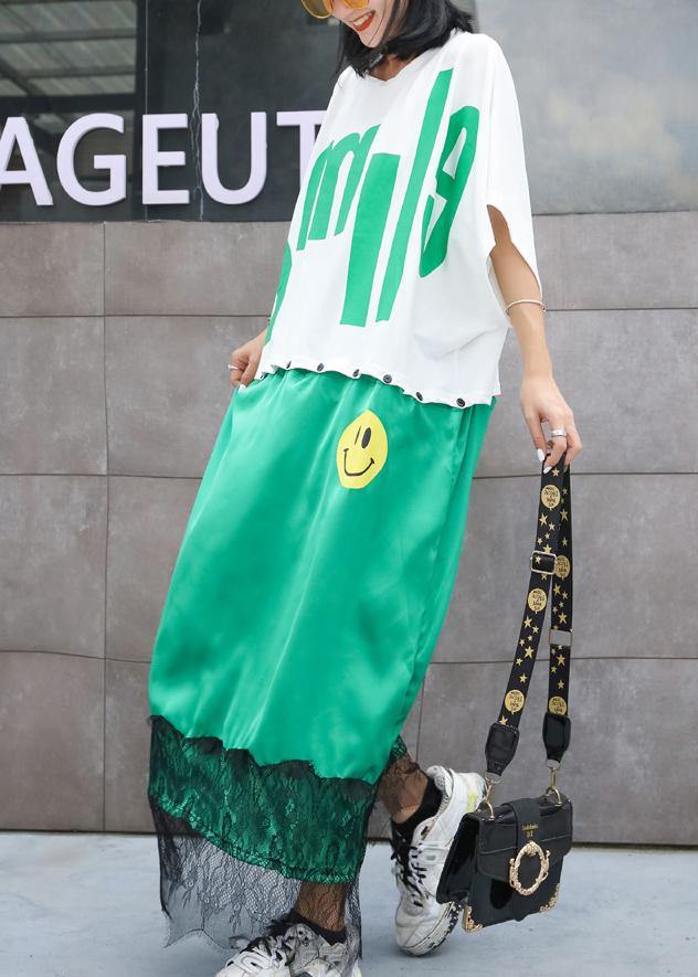 Natural white patchwork cotton tunic pattern alphabet prints long summer Dress - SooLinen