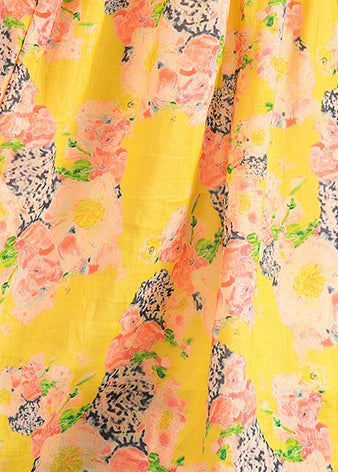 Natural yellow print linen outfit stylish Outfits stand collar patchwork Maxi Summer Dresses
