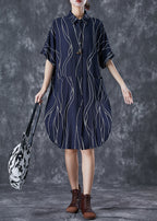 Navy Patchwork Cotton Shirt Dress Oversized Striped Summer