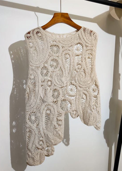 New Apricot Asymmetrical Hollow Out Knit Vest Sleeveless