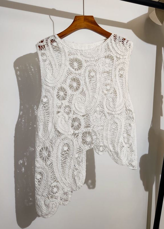 New Apricot Asymmetrical Hollow Out Knit Vest Sleeveless