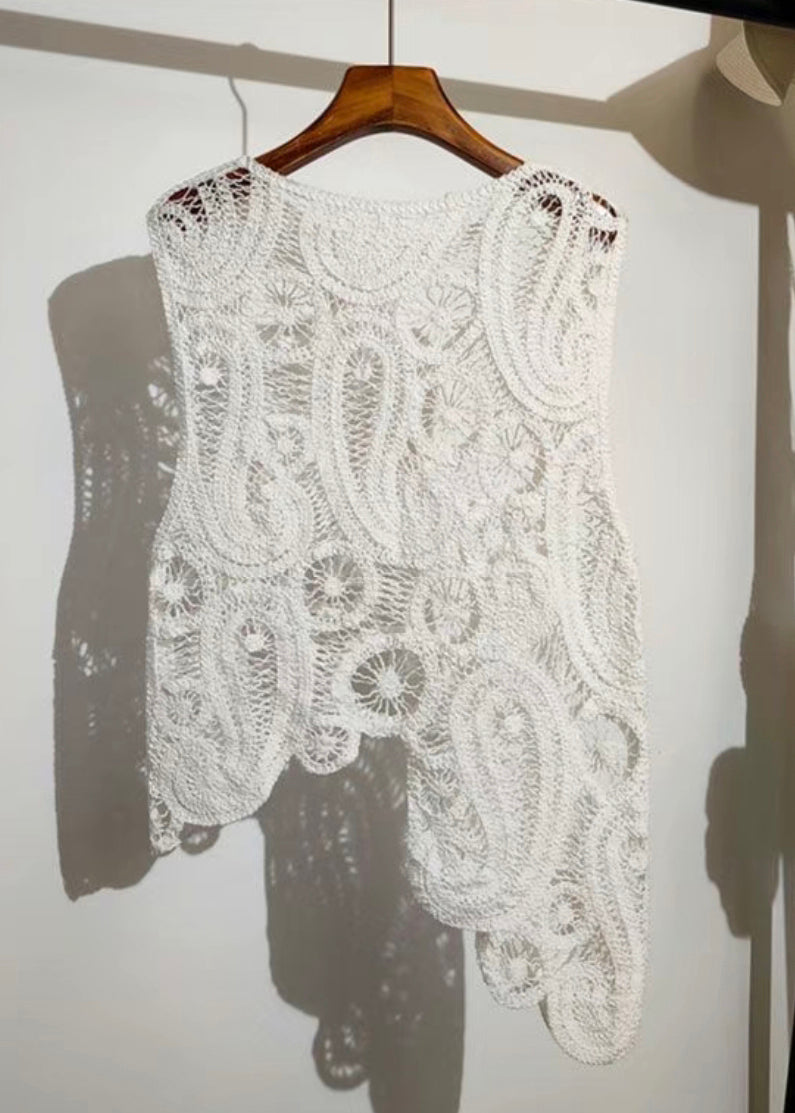 New Apricot Asymmetrical Hollow Out Knit Vest Sleeveless