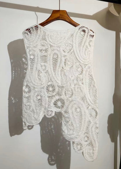 New Apricot Asymmetrical Hollow Out Knit Vest Sleeveless