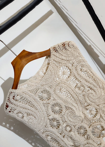 New Apricot Asymmetrical Hollow Out Knit Vest Sleeveless