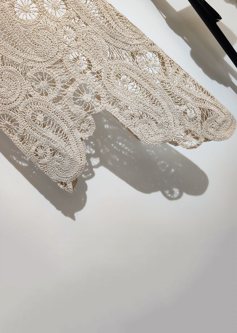 New Apricot Asymmetrical Hollow Out Knit Vest Sleeveless