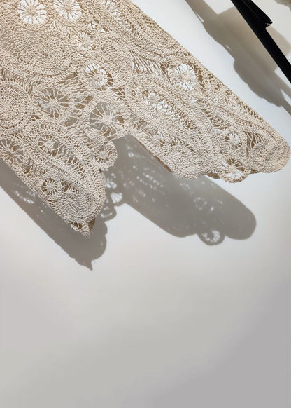 New Apricot Asymmetrical Hollow Out Knit Vest Sleeveless