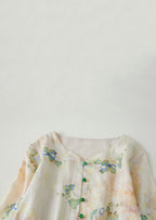 New Apricot Print Lace Up Cotton Long Dress Half Sleeve