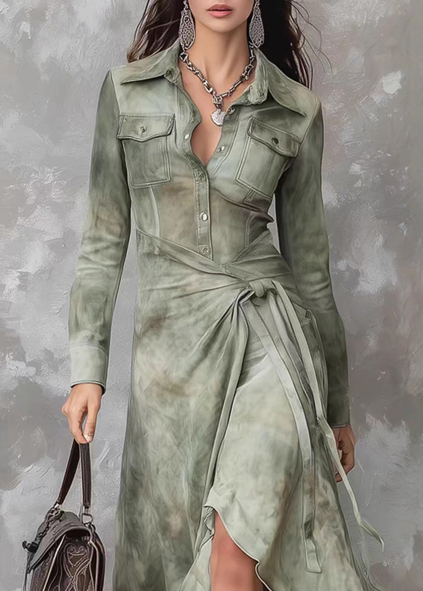 New Army Green Asymmetrical Design Cotton Dress Spring