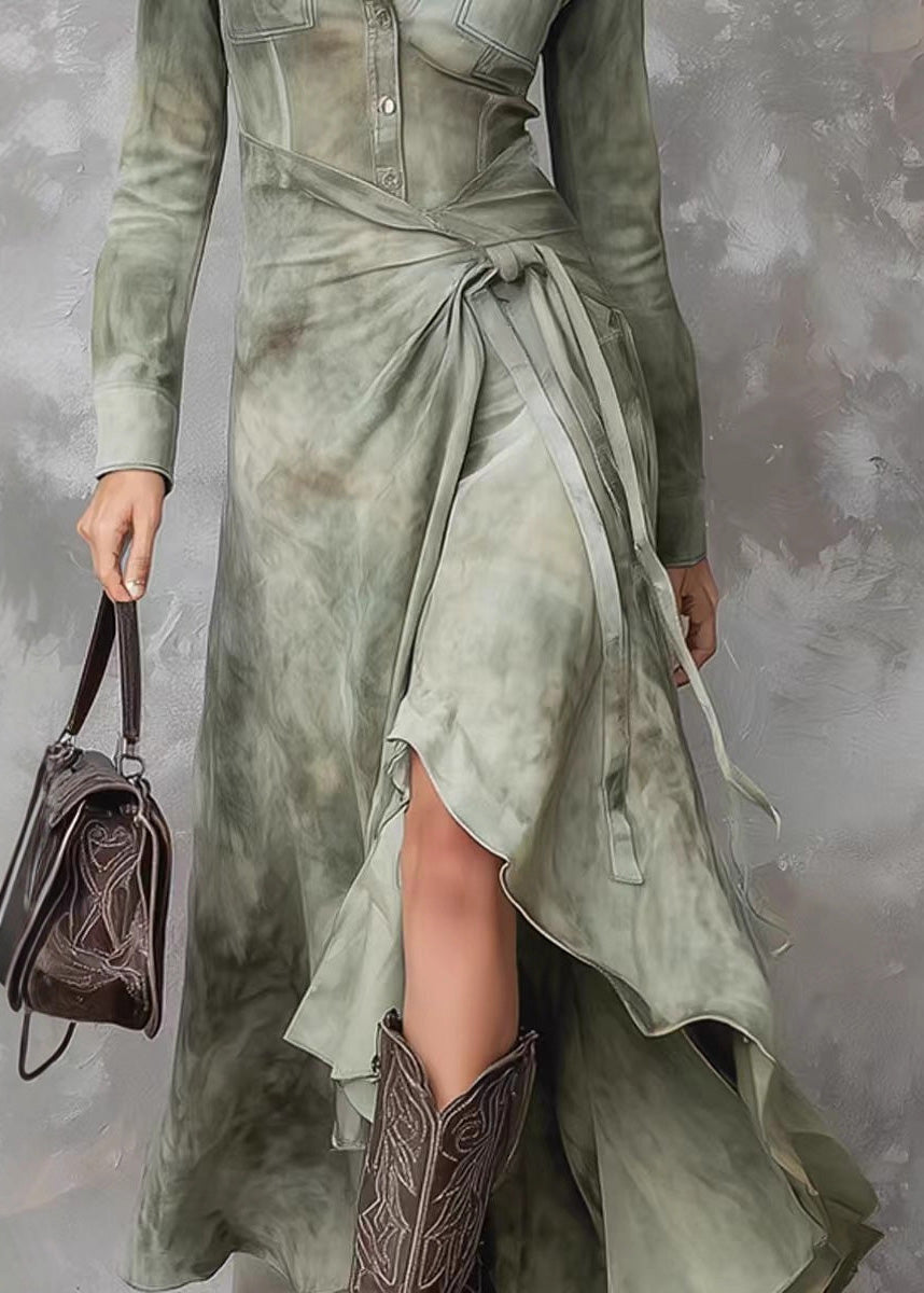 New Army Green Asymmetrical Design Cotton Dress Spring