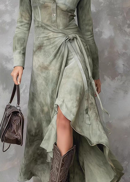 New Army Green Asymmetrical Design Cotton Dress Spring