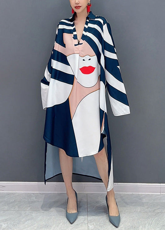 New Asymmetrical Artistic Face Graphic Print Shirtdress With Fall