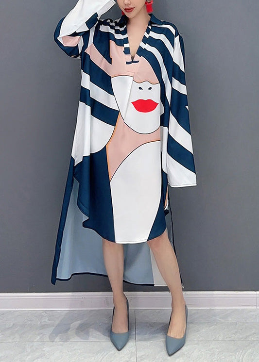 New Asymmetrical Artistic Face Graphic Print Shirtdress With Fall
