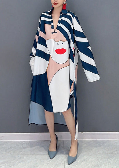 New Asymmetrical Artistic Face Graphic Print Shirtdress With Fall