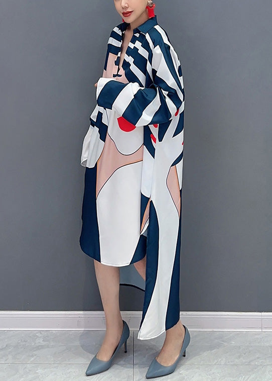 New Asymmetrical Artistic Face Graphic Print Shirtdress With Fall