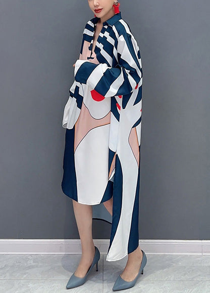 New Asymmetrical Artistic Face Graphic Print Shirtdress With Fall