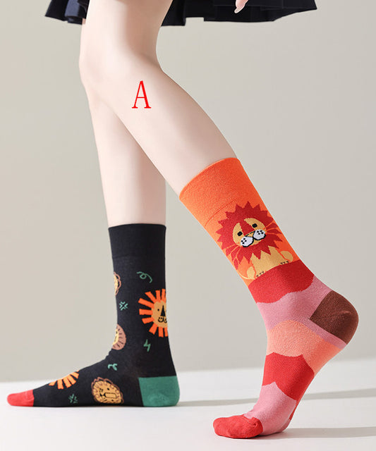 New Asymmetrical Design Jacquard Combed Cotton Mid Calf Socks