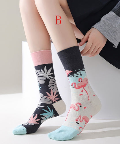 New Asymmetrical Design Jacquard Combed Cotton Mid Calf Socks