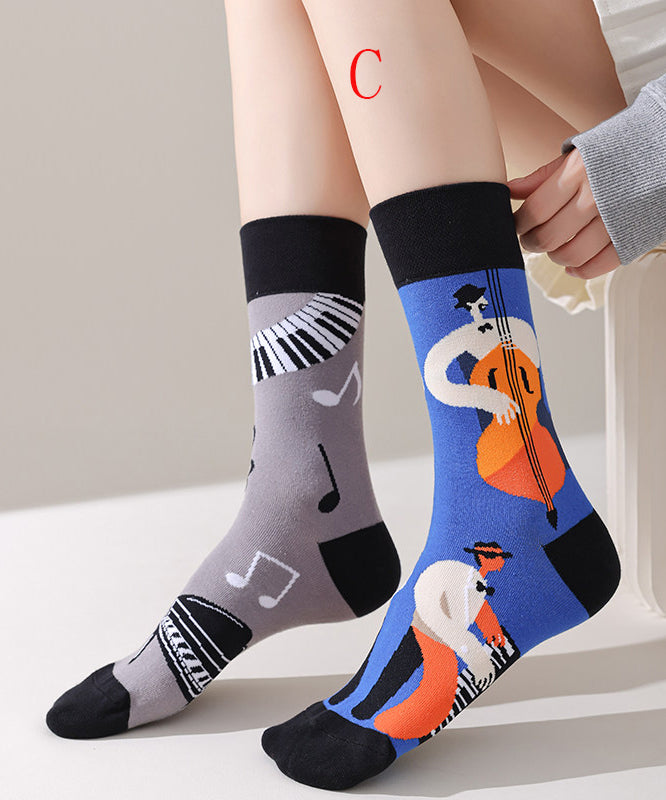New Asymmetrical Design Jacquard Combed Cotton Mid Calf Socks
