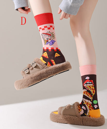 New Asymmetrical Design Jacquard Combed Cotton Mid Calf Socks