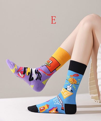 New Asymmetrical Design Jacquard Combed Cotton Mid Calf Socks