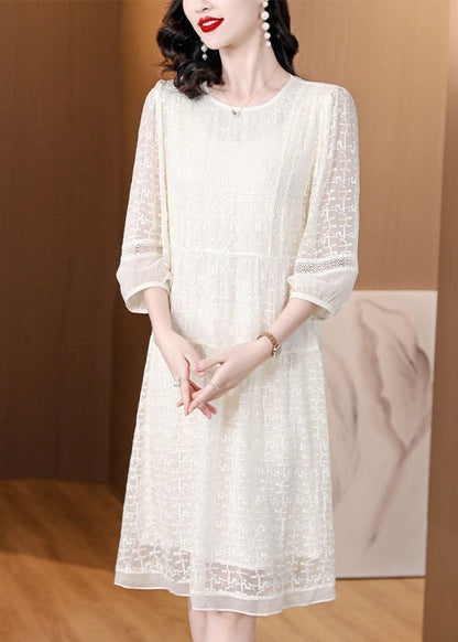 New Beige O Neck Embroideried Lace Dresses Bracelet Sleeve