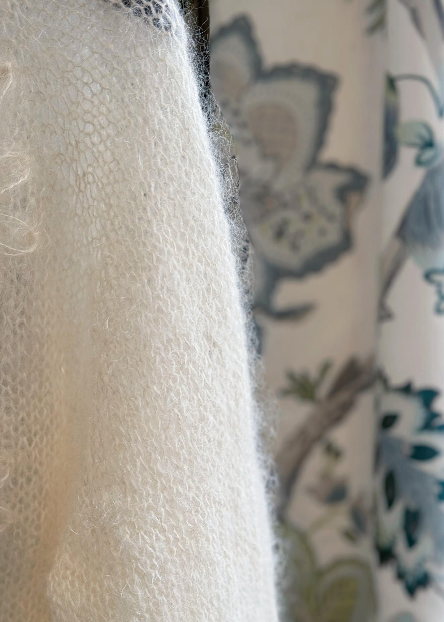 New Beige O Neck Floral Mohair Knitted Cardigans Fall