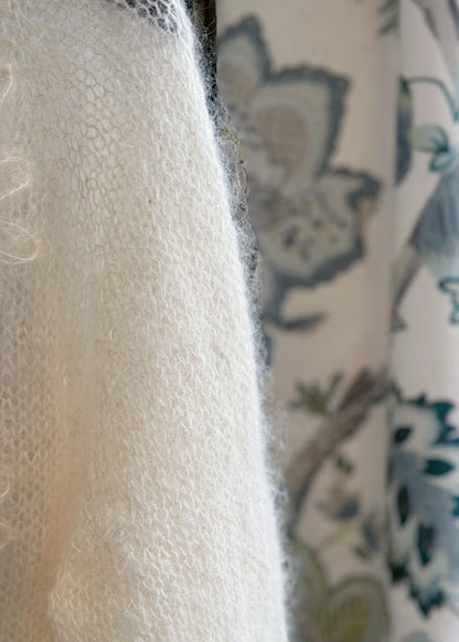 New Beige O Neck Floral Mohair Knitted Cardigans Fall