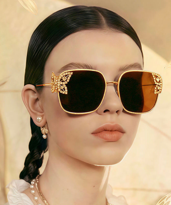 New Black Exquisite Butterfly Square Zircon Sunglasses