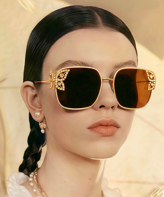 New Black Exquisite Butterfly Square Zircon Sunglasses