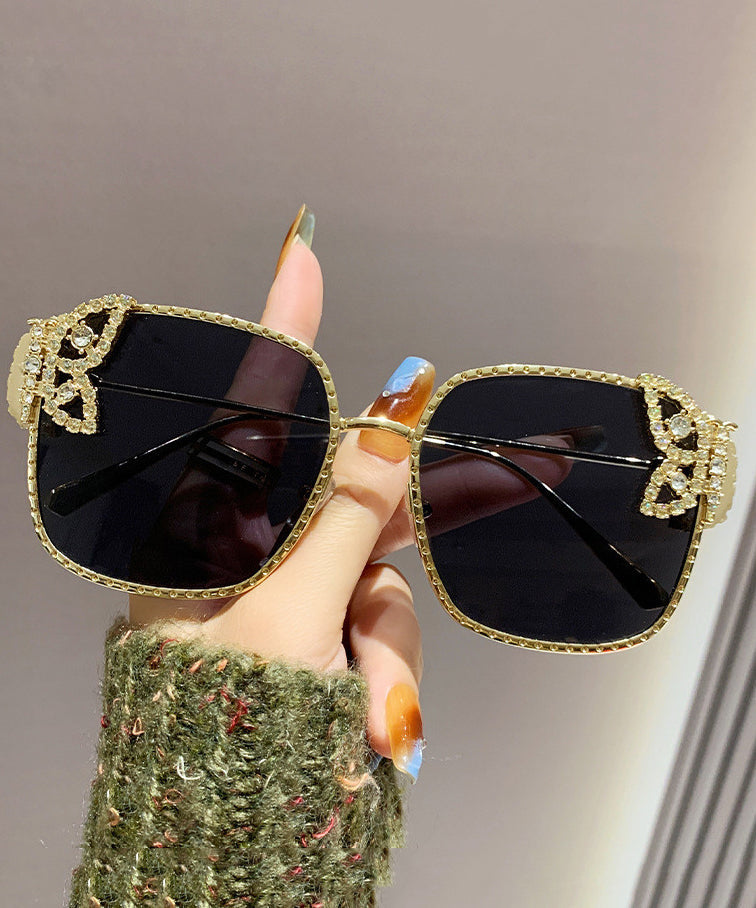 New Black Exquisite Butterfly Square Zircon Sunglasses