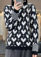 New Black Floral Cozy Cashmere Knit Sweaters Long Sleeve