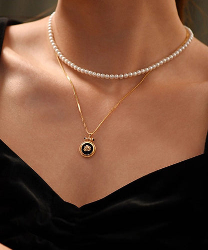 New Black Onyx Roses Adjustable14K Gold Pendant Necklace