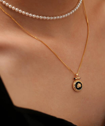 New Black Onyx Roses Adjustable14K Gold Pendant Necklace