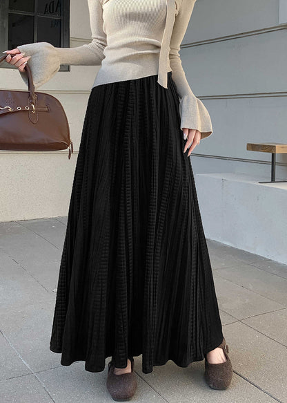 New Black Original Design High Waist Silk Velvet Pleated Skirt