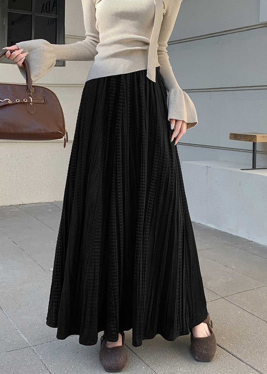 New Black Original Design High Waist Silk Velvet Pleated Skirt