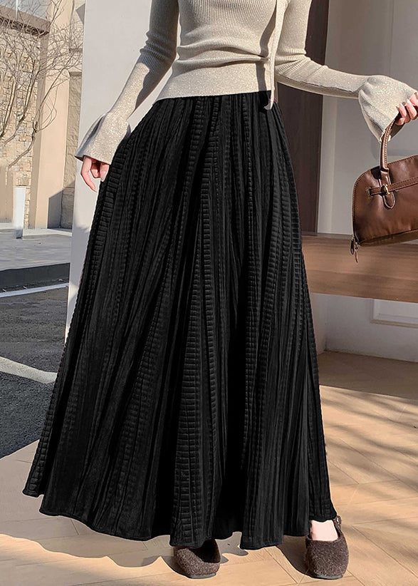 New Black Original Design High Waist Silk Velvet Pleated Skirt