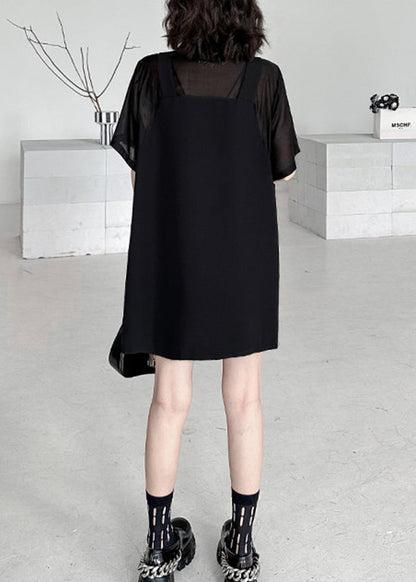 New Black Peter Pan Collar False Two Pieces Patchwork Dresses Summer