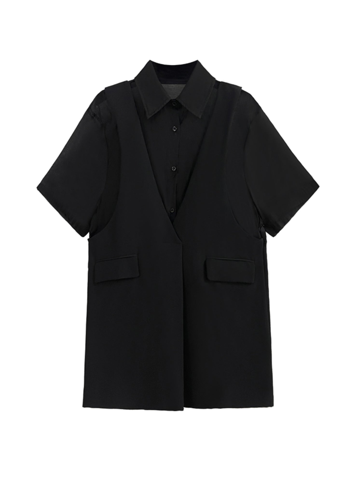 New Black Peter Pan Collar False Two Pieces Patchwork Dresses Summer