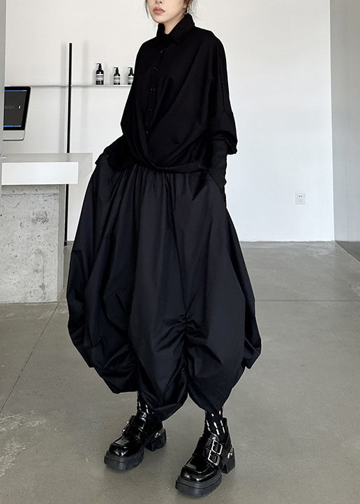 New Black Pleated Loose High Waisted Fluffy Skirt Summer