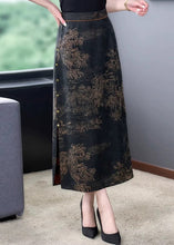 Load image into Gallery viewer, New Black Print Side Open Elastic Waist Silk Skirts Summer