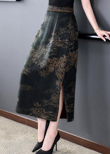 Load image into Gallery viewer, New Black Print Side Open Elastic Waist Silk Skirts Summer