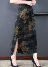 Load image into Gallery viewer, New Black Print Side Open Elastic Waist Silk Skirts Summer