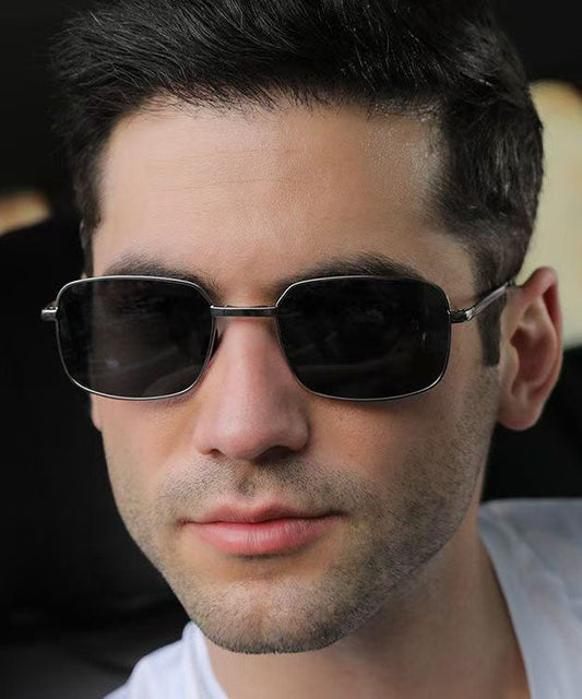 New Black Square Men's Polarized Metal Sunglasses